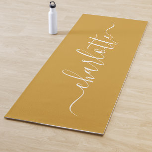 Tapis De Yoga Nom personnalisé Chic Calligraphie Jaune Moutarde