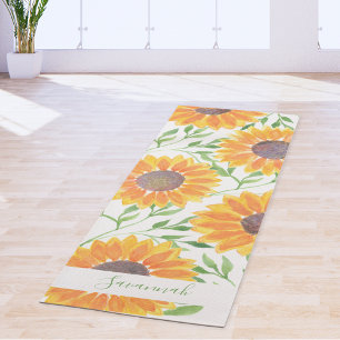 Tapis De Yoga Nom personnalisé des Feuilles de tournesol rustiqu