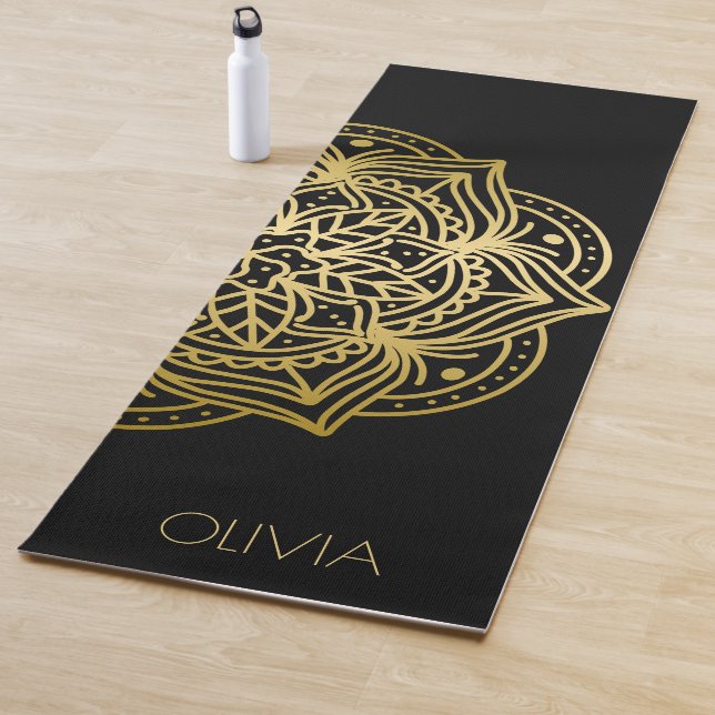 Tapis De Yoga Nom personnalisé Gold Mandala Black (En situation)