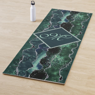Tapis De Yoga Nom personnalisé magnifique Blue Green Agate Rock 
