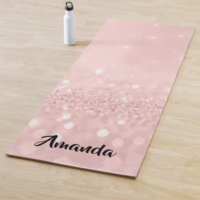 Tapis De Yoga Nom personnalisé Rose Parties scintillant rose fil (En situation)