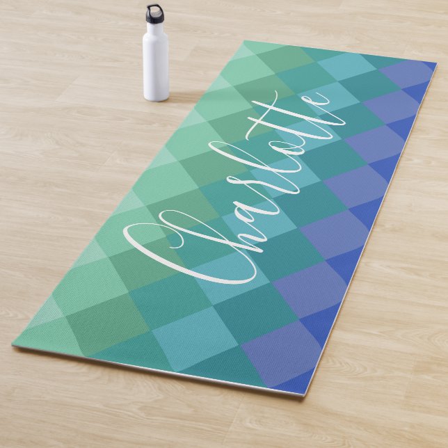Tapis De Yoga Nom personnalisé Vibrant Bleu Vert Calme Zen (En situation)
