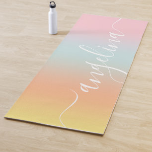 Tapis De Yoga Nom Script Texte Dégradé Ombre orange rose bleu