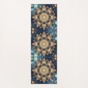 Tapis De Yoga Nuit étoilée unique Nebula Gold Mandala Art