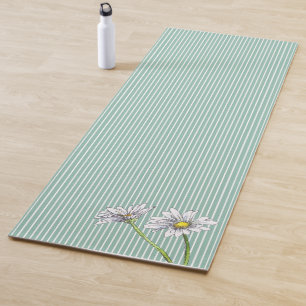 Tapis De Yoga Œuf de canard de cottage bleu rayé aquarelle daisy