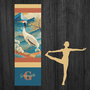Tapis De Yoga Oiseau de grue avec montagnes et arbres d'automne