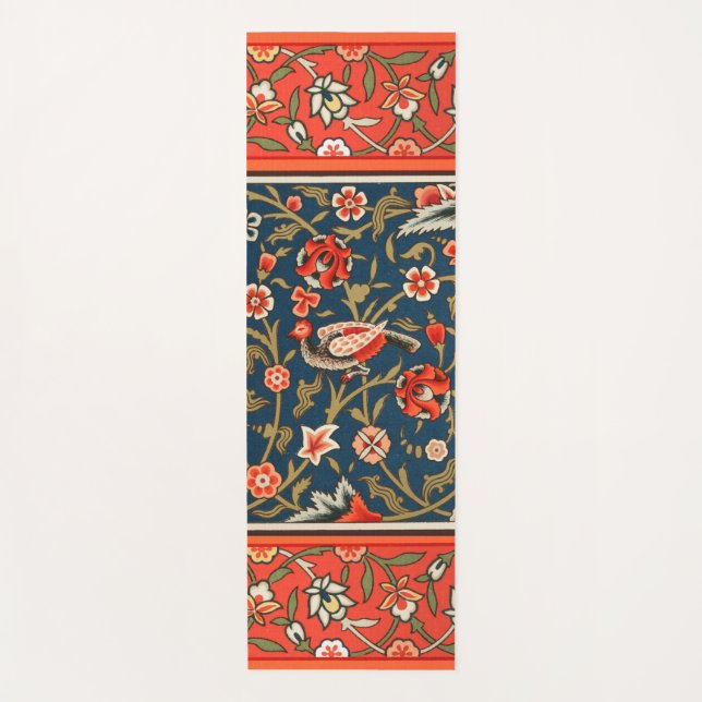 Tapis De Yoga Oiseau et fleurs Perse Motif bleu rouge (Devant)