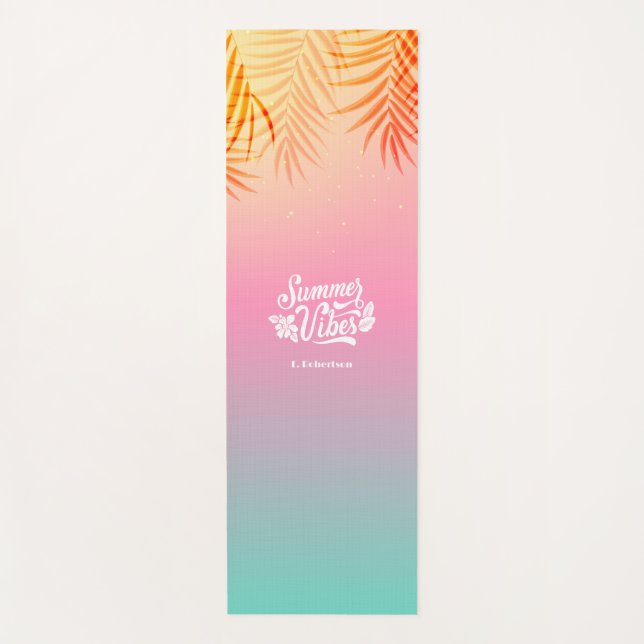 Tapis De Yoga Ombre Tropical Beach Sunset Nom personnalisé (Devant)