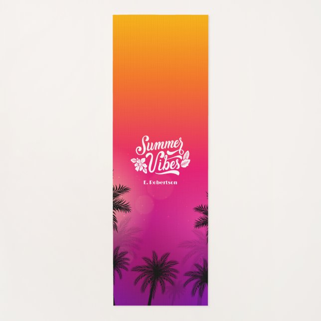 Tapis De Yoga Ombre Tropical Summer Night Vibe Nom Personnalisé (Devant)