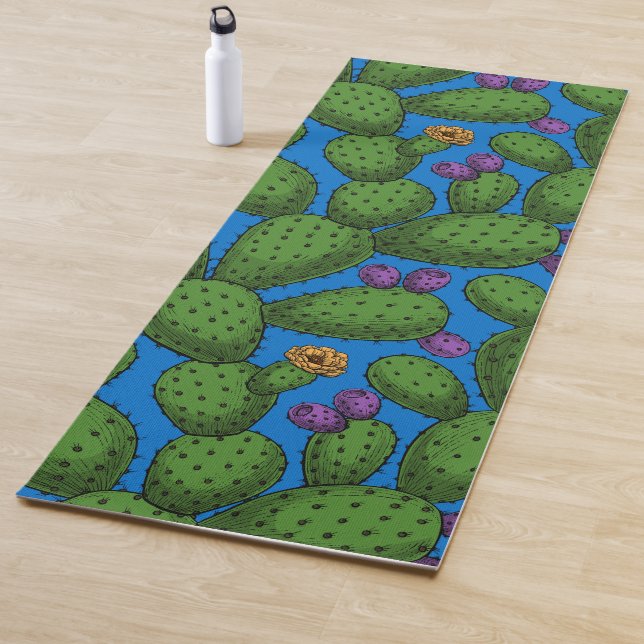 Tapis De Yoga Opuntie de floraison en bleu (En situation)