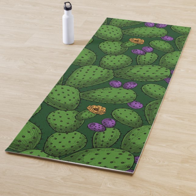 Tapis De Yoga Opuntie de floraison sur vert foncé (En situation)