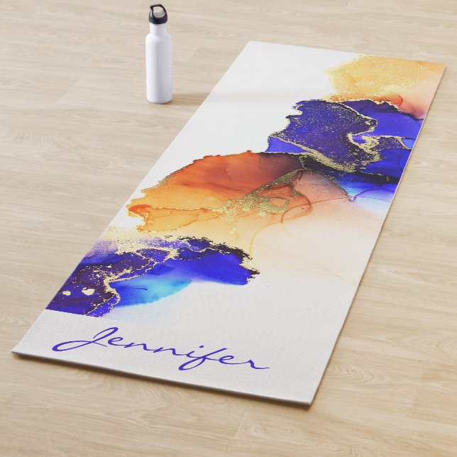 Tapis De Yoga Or bleu orange Abstrait moderne (En situation)