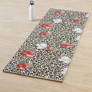 Tapis De Yoga Or Empreinte de léopard Rouge Blanc Floral