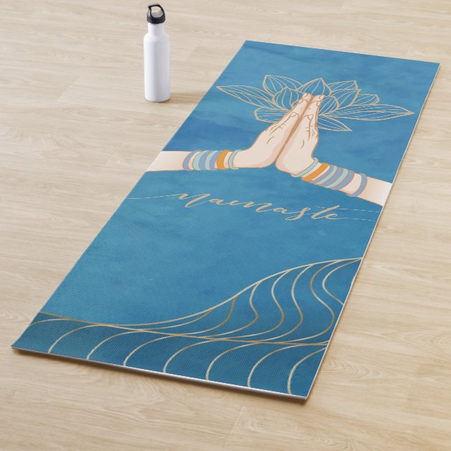 Tapis De Yoga Or luxueux et turquoise Namaste Yoga Mat (En situation)