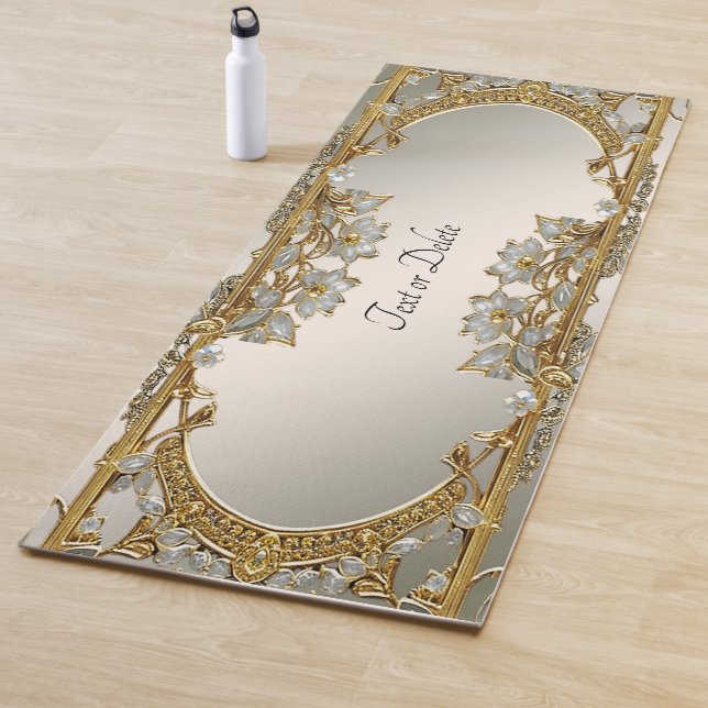 Tapis De Yoga Or Orné Blanc Floral Yoga Mat (En situation)