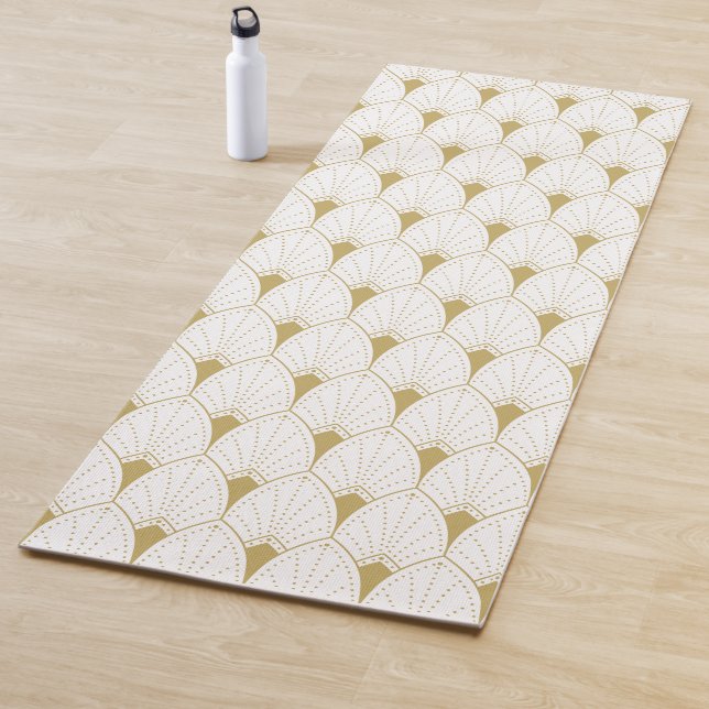 Tapis De Yoga Or sur Motif géométrique Art déco blanc (En situation)