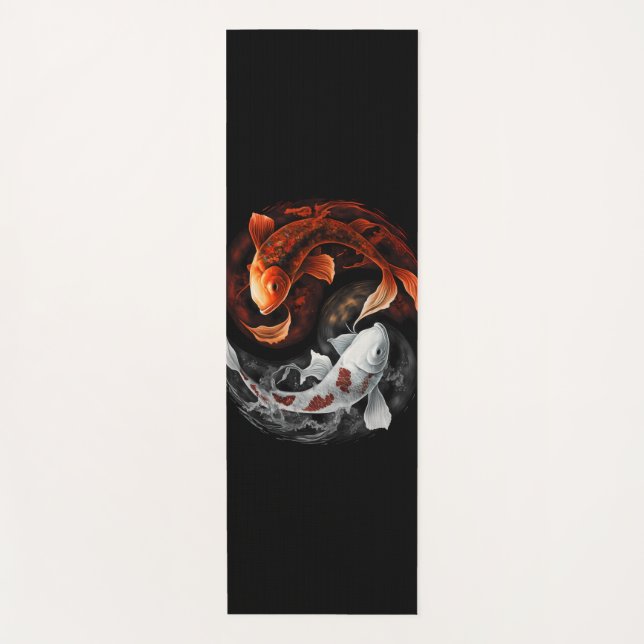 Tapis De Yoga Orange Et Blanc Lucky Koi Poisson Japon Art (Devant)
