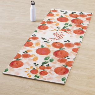 Tapis De Yoga Oranges tropicales et Motif Feuille Monogramme