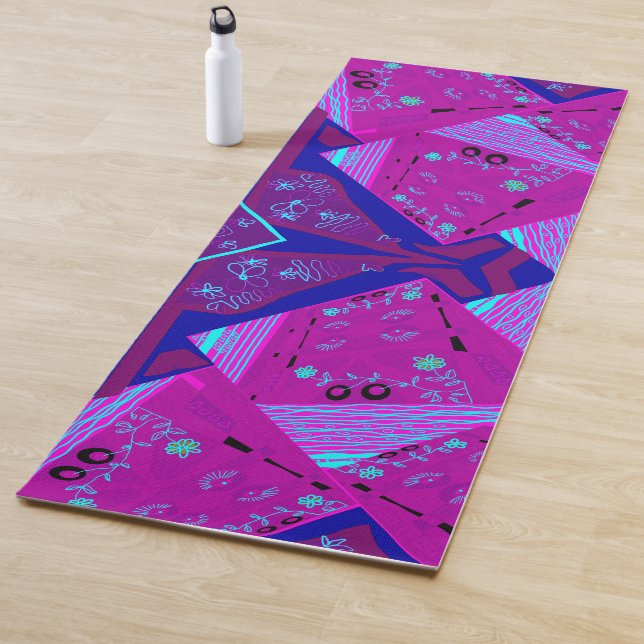 Tapis De Yoga Origami Chintz (L) Fuchsia Turquoise Blue Magenta (En situation)
