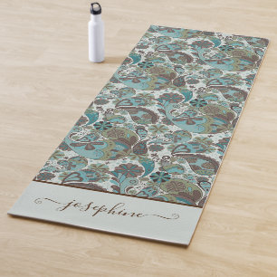 Tapis De Yoga Paisley Dusty Blue Boho vintage Brown