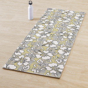 Tapis De Yoga Palaka Pareau Hawaïen à carreaux Hibiscus - Gris