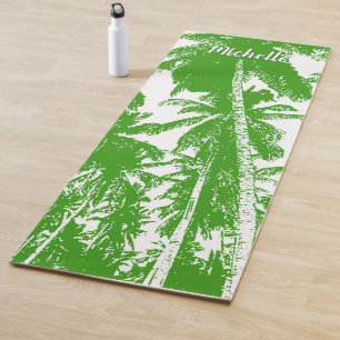 Tapis De Yoga Palmiers en vert et blanc Posterisé