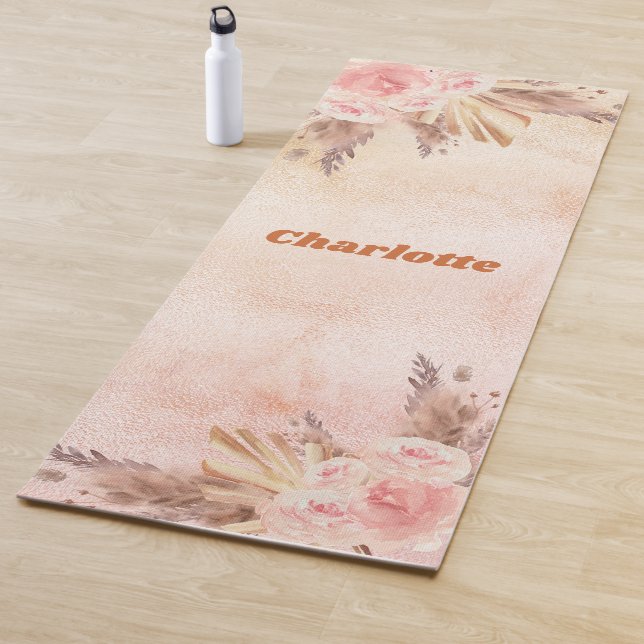 Tapis De Yoga Pampas herbe rose or blush florales nom du boho (En situation)