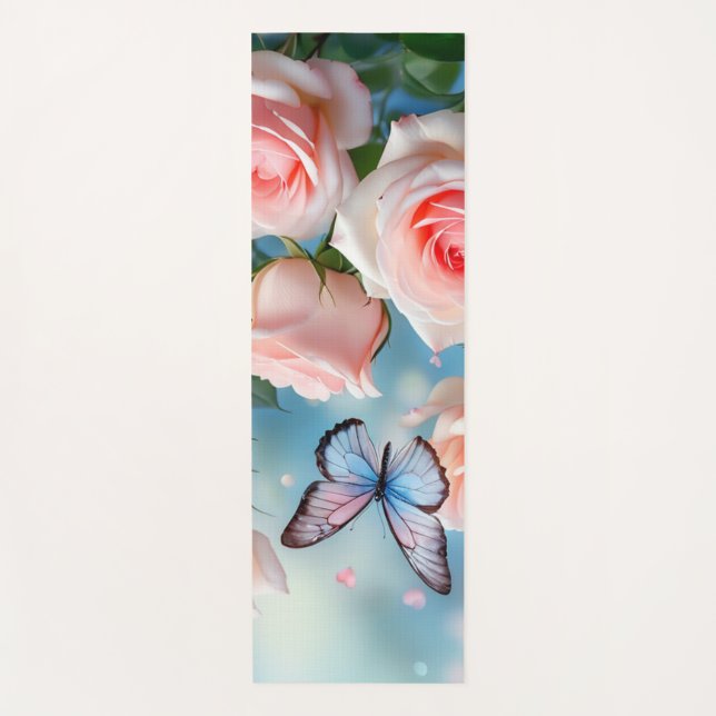 Tapis De Yoga Papillon bleu rose doux (Devant)