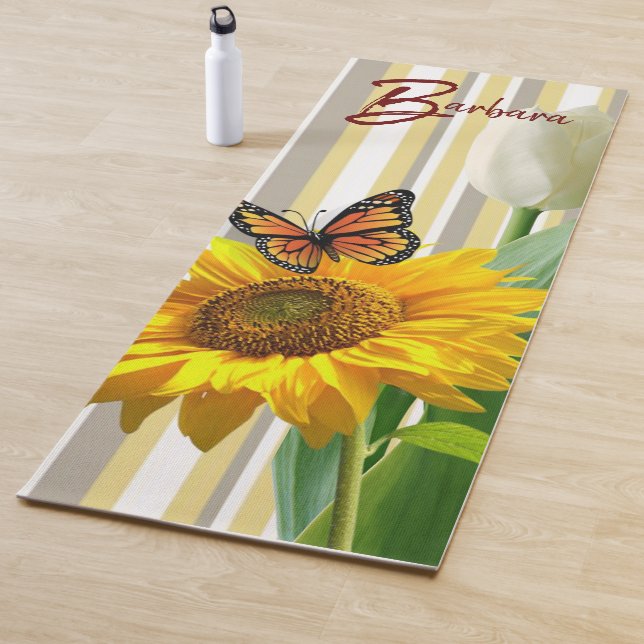 Tapis De Yoga Papillon de tournesol Tulipe blanche Yoga Mat (En situation)