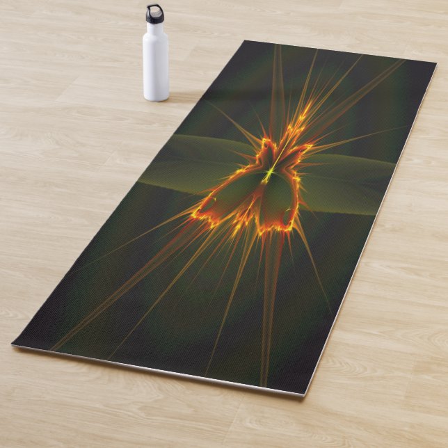Tapis De Yoga Papillon fractal sur Arrière - plan noir (En situation)
