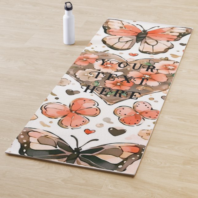 Tapis De Yoga Papillons, Coeurs et Fleurs Double côté personnali (En situation)