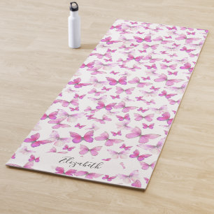 Tapis De Yoga Papillons Pastel Rose Girl Nom personnalisé