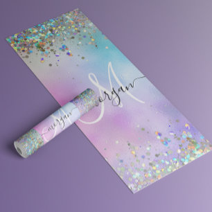 Tapis De Yoga Parties scintillant holographique Rainbow Pastels 