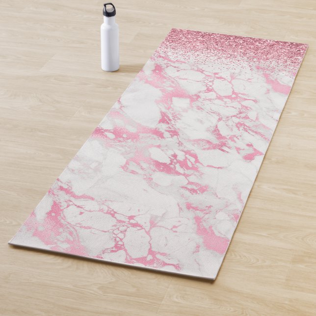 Tapis De Yoga Parties scintillant Marbre blanc rose (En situation)