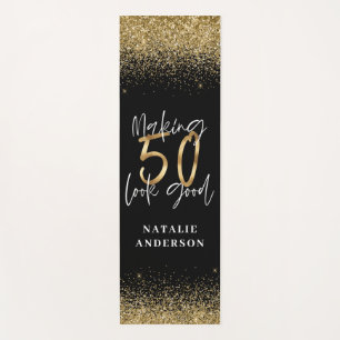 Tapis De Yoga parties scintillant moderne 50e anniversaire noir