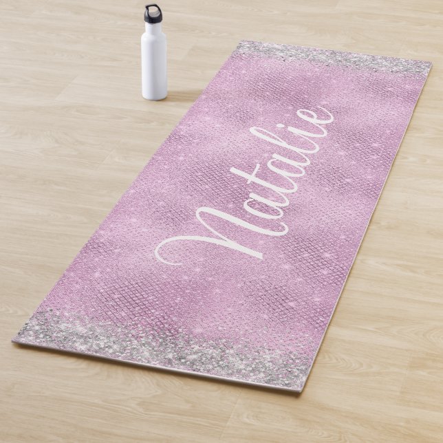 Tapis De Yoga Parties scintillant rose fille Nom du monogramme d (En situation)