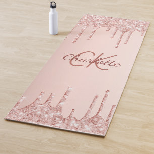 Tapis De Yoga parties scintillant rose or monogramme initiales r