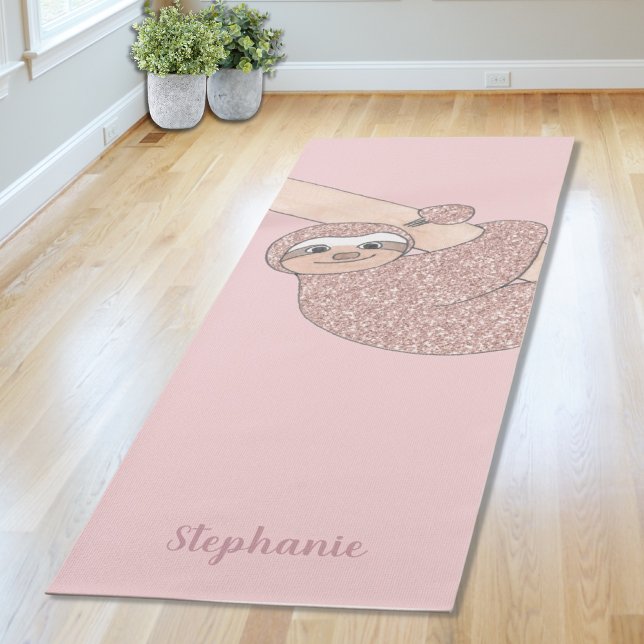 Tapis De Yoga Parties scintillant rose pâle Sloth Personnalisé (Créateur téléchargé)