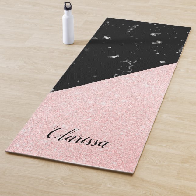 Tapis De Yoga Parties scintillantes roses girly élégantes d'or (En situation)