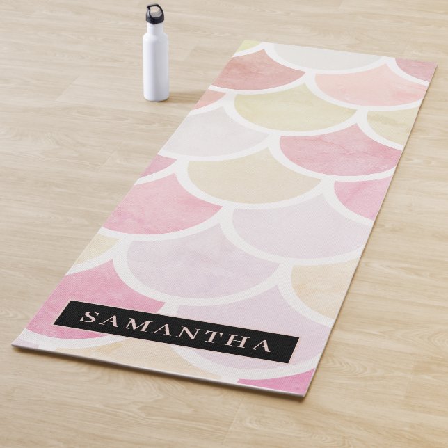 Tapis De Yoga Pastel Aquarelle Sirène Motif avec nom (En situation)