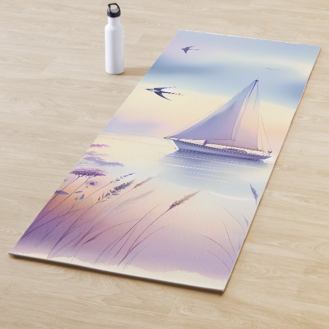 Tapis De Yoga Pastel Sailboat Coastal Dreamscape (En situation)