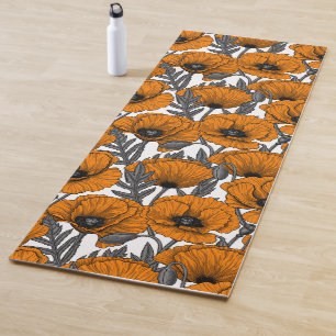Tapis De Yoga Pavot orange sur blanc