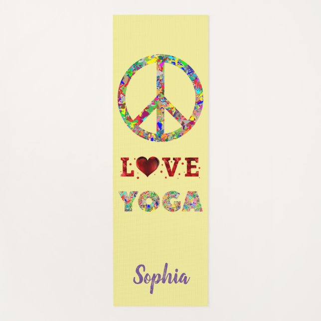 Tapis De Yoga Peace Love Yoga Ajouter un nom coloré (Devant)