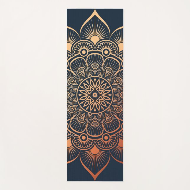 Tapis De Yoga Pêche Bleue de la Marine Bohème Mandala Yoga Mat (Devant)