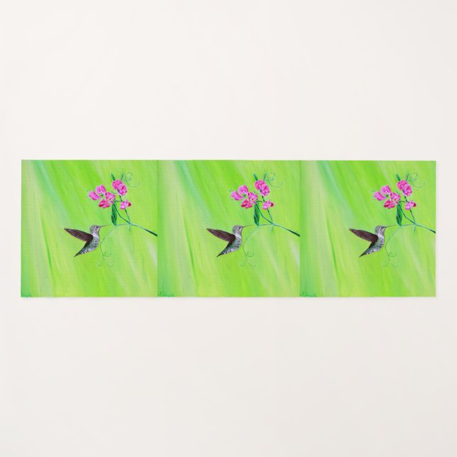 Tapis De Yoga Peinture des colibris et des petits pois (Devant (Horizontal))