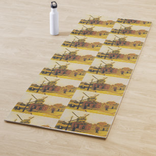 Tapis De Yoga Peinture vintage de Van Gogh Moulin à vent Paris