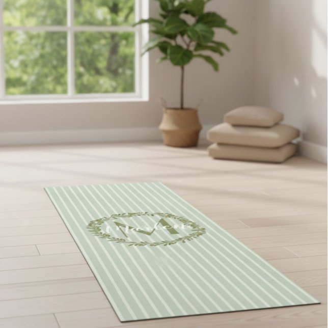 Tapis De Yoga Personalized Olive Wreath Monogram  (Créateur téléchargé)