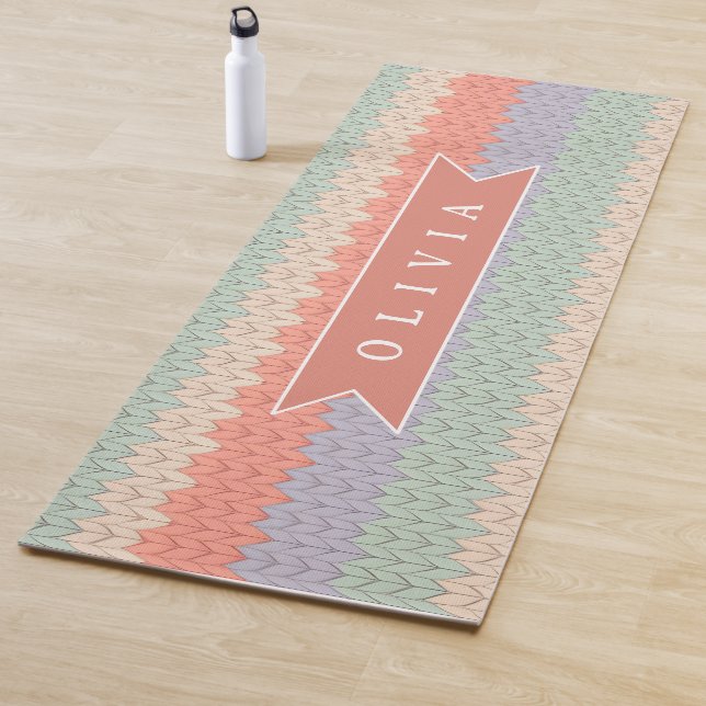 Tapis De Yoga Personalized Scandinavian Pastel Knit Pattern Name (En situation)