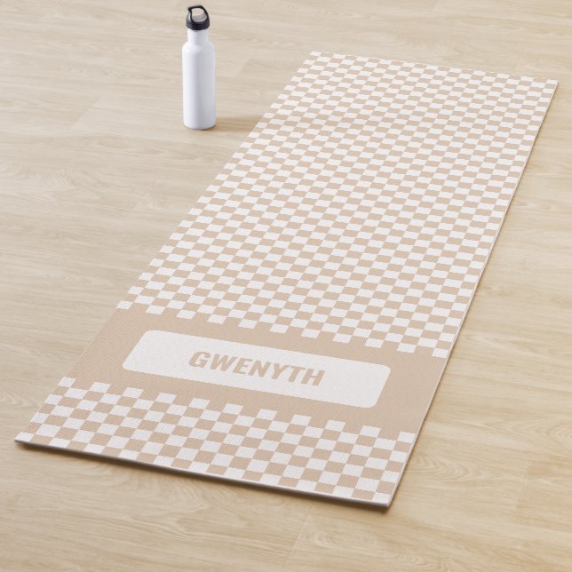 Tapis De Yoga Personnalisé À damiers Lumière Neutre Unique Côté (En situation)