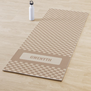 Tapis De Yoga Personnalisé À damiers Neutre Or Unique Côté